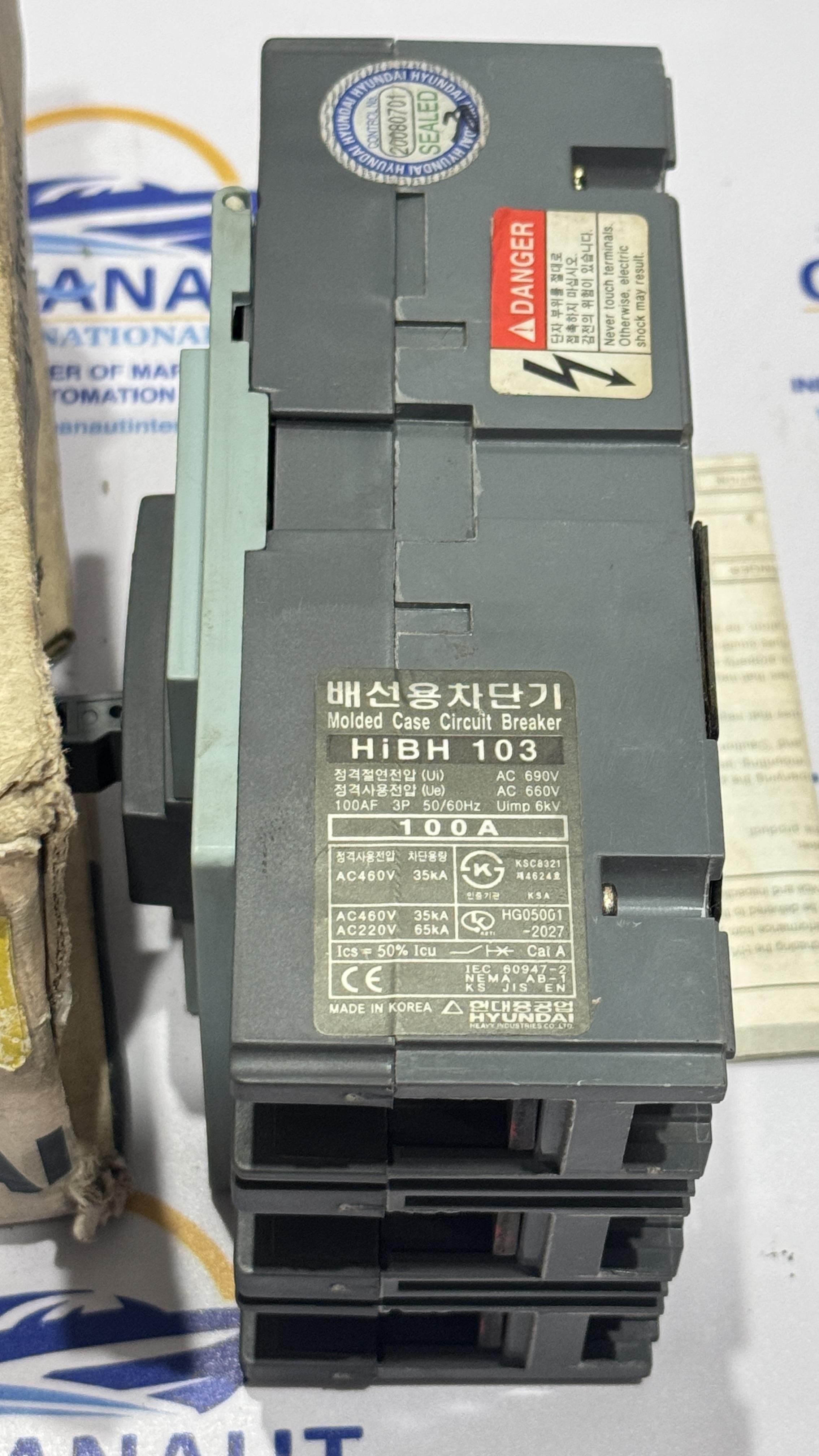 NEW Hyundai Mccb Hibh103 Molded Case Circuit Breaker 100Amp Uimp 6kv