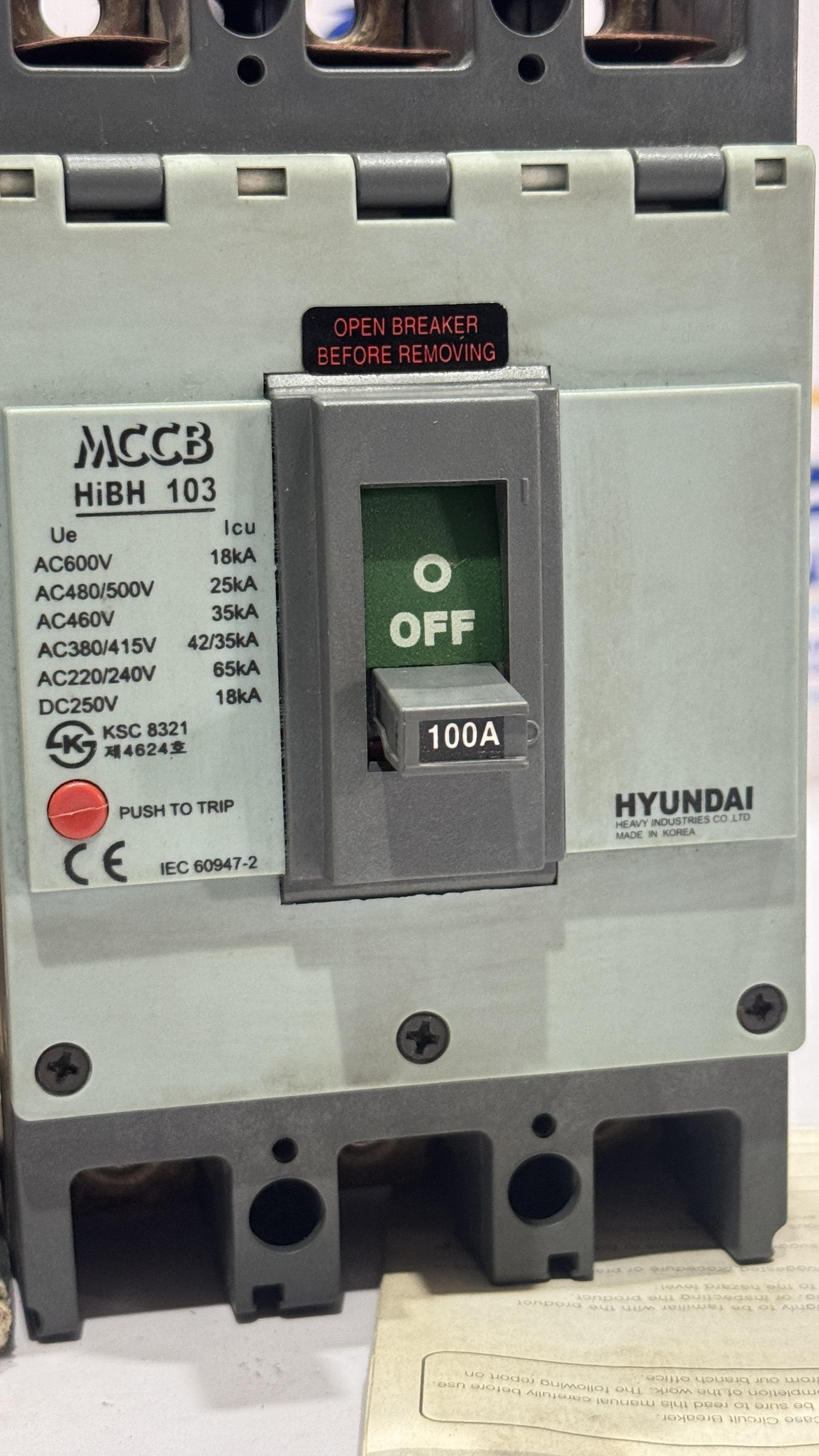 NEW Hyundai Mccb Hibh103 Molded Case Circuit Breaker 100Amp Uimp 6kv