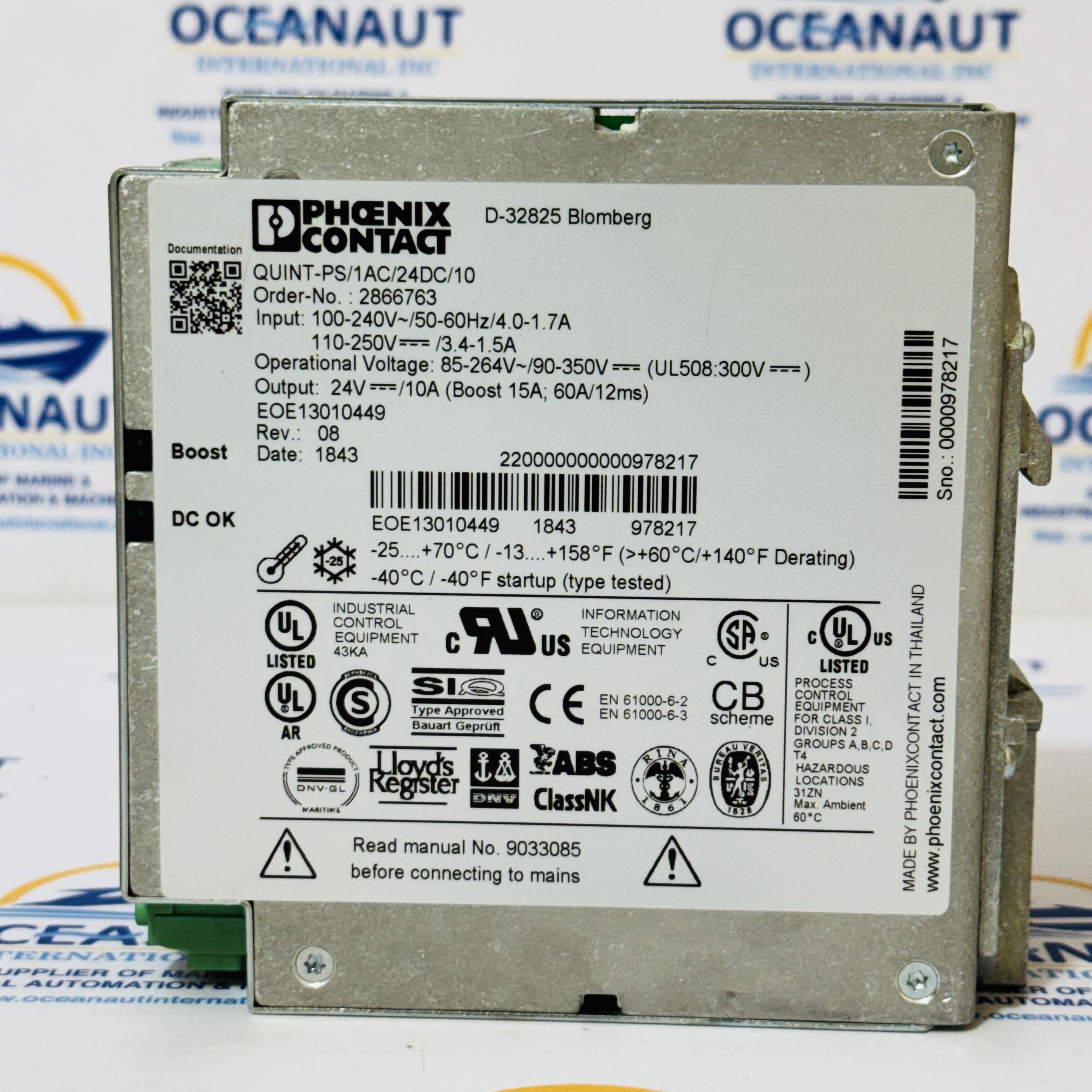 Phoenix Contact QUINT-PS/1AC/24DC/10 DIN Rail Power Supply 2866763